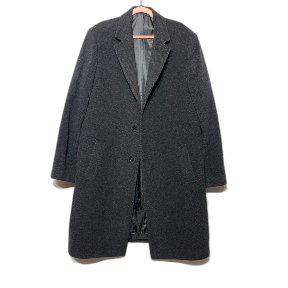 Hathaway Platinum Mens Charcoal Gray Wool Cashmere Blend Coat Jacket 2 Button